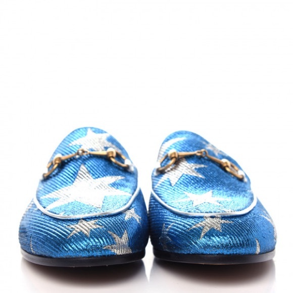 Lurex Calfskin Starry Sky Womens Jordaan Loafers 39 Bluette Silver GUCCI - Picture 5 of 6